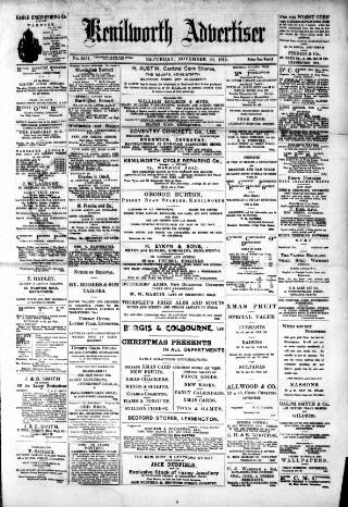 cover page of Kenilworth Advertiser published on November 30, 1912