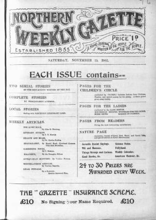 cover page of Northern Weekly Gazette published on November 15, 1902