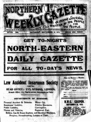 cover page of Northern Weekly Gazette published on September 18, 1915
