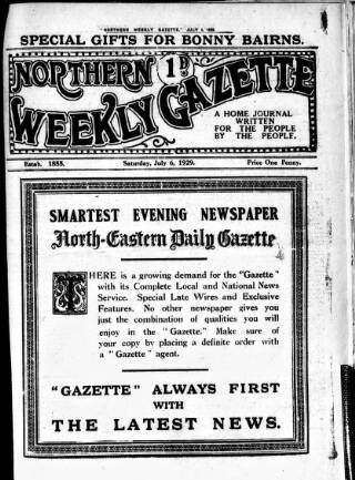 cover page of Northern Weekly Gazette published on July 6, 1929