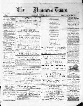 cover page of Nuneaton Times published on February 20, 1875