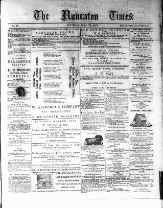 cover page of Nuneaton Times published on July 24, 1875