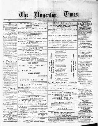 cover page of Nuneaton Times published on November 6, 1875