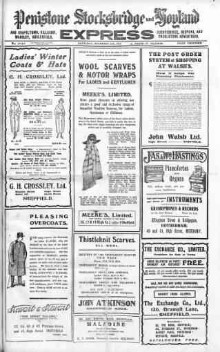 cover page of Penistone, Stocksbridge and Hoyland Express published on November 15, 1919