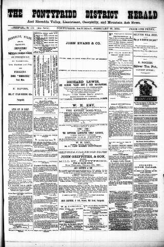 cover page of Pontypridd District Herald published on February 28, 1880