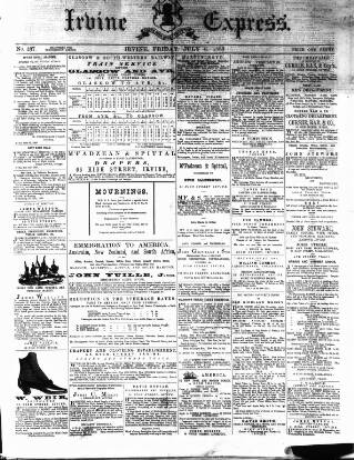 cover page of Irvine Express published on July 6, 1883