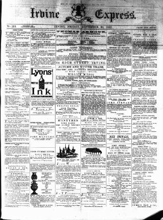 cover page of Irvine Express published on November 30, 1883