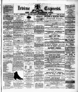 cover page of Irvine Express published on November 26, 1886