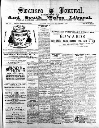 cover page of Swansea Journal and South Wales Liberal published on September 8, 1900