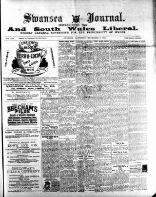 cover page of Swansea Journal and South Wales Liberal published on November 3, 1900