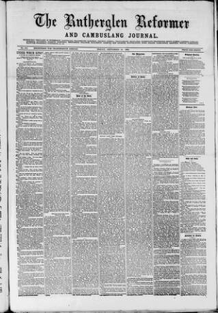 cover page of Rutherglen Reformer published on September 18, 1885