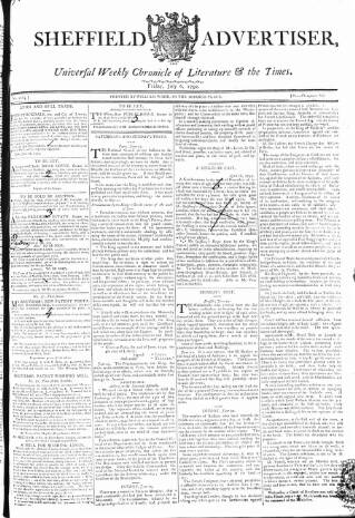 cover page of Sheffield Public Advertiser published on July 6, 1792