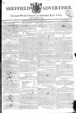 cover page of Sheffield Public Advertiser published on September 21, 1792