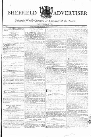 cover page of Sheffield Public Advertiser published on February 15, 1793