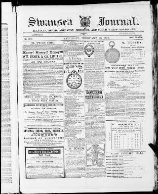 cover page of Swansea Journal published on February 28, 1885