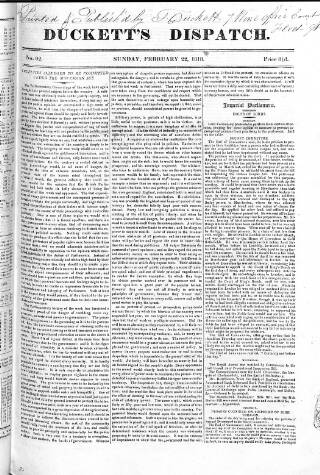 cover page of Duckett's Dispatch published on February 22, 1818