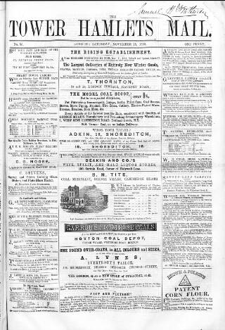 cover page of Tower Hamlets Mail published on November 13, 1858