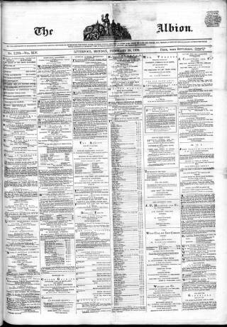 cover page of Liverpool Albion published on February 28, 1870
