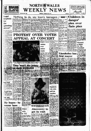 cover page of North Wales Weekly News published on February 28, 1974