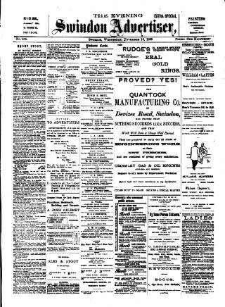 cover page of Swindon Advertiser published on November 15, 1899