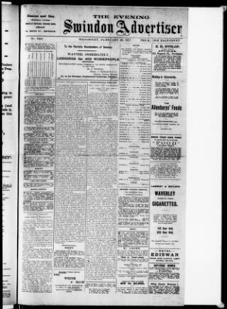 cover page of Swindon Advertiser published on February 28, 1917