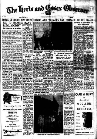 cover page of Herts and Essex Observer published on November 15, 1957