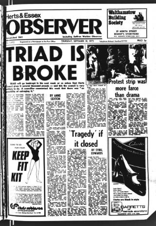 cover page of Herts and Essex Observer published on September 18, 1975