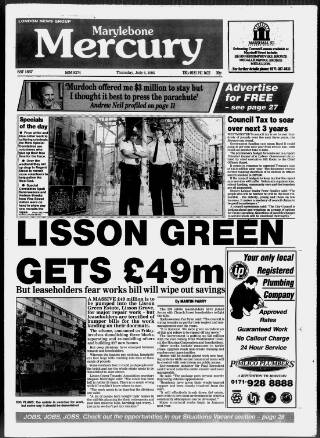 cover page of Marylebone Mercury published on July 6, 1995