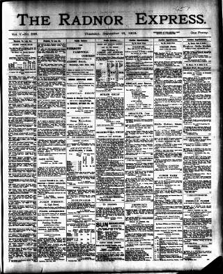 cover page of Radnor Express published on September 18, 1902
