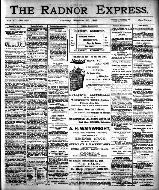 cover page of Radnor Express published on November 30, 1905