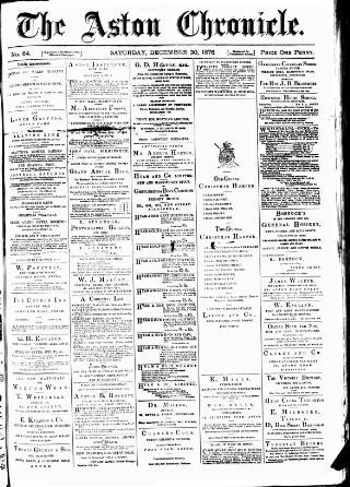 cover page of Birmingham & Aston Chronicle published on December 30, 1876