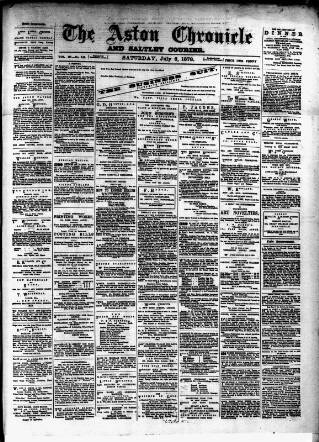 cover page of Birmingham & Aston Chronicle published on July 6, 1878