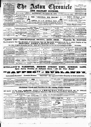 cover page of Birmingham & Aston Chronicle published on November 30, 1878