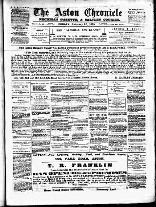 cover page of Birmingham & Aston Chronicle published on February 28, 1879