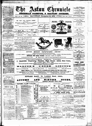 cover page of Birmingham & Aston Chronicle published on November 15, 1879