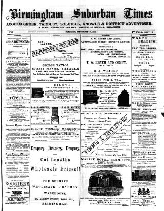 cover page of Birmingham Suburban Times published on September 18, 1886