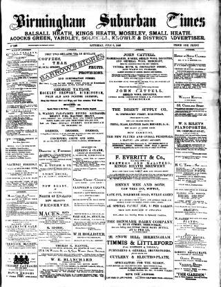 cover page of Birmingham Suburban Times published on July 6, 1889
