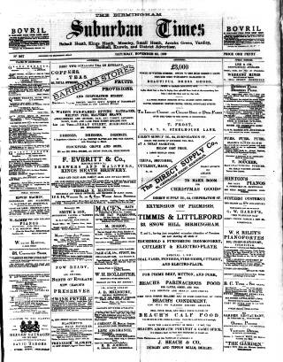 cover page of Birmingham Suburban Times published on November 30, 1889
