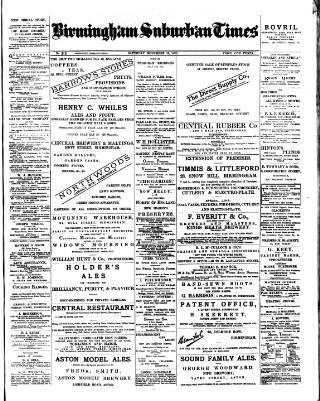 cover page of Birmingham Suburban Times published on November 15, 1890