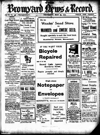 cover page of Bromyard News published on May 29, 1913