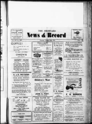 cover page of Bromyard News published on February 28, 1952