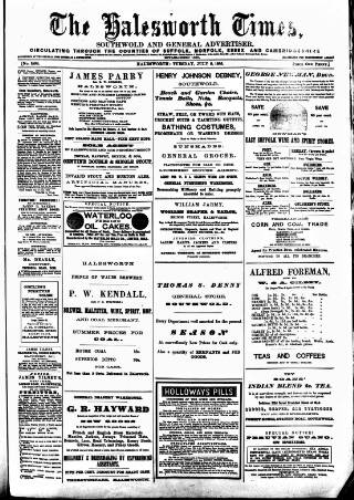 cover page of Halesworth Times published on July 6, 1886