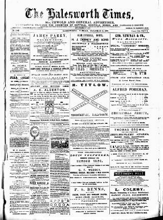 cover page of Halesworth Times published on December 30, 1890