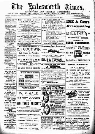 cover page of Halesworth Times published on December 30, 1902