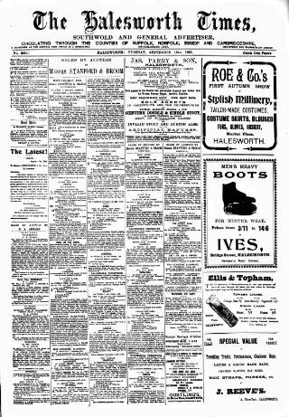 cover page of Halesworth Times published on September 18, 1906