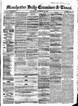 cover page of Manchester Daily Examiner & Times published on February 28, 1856