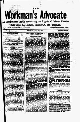cover page of Workman's Advocate (Merthyr Tydfil) published on July 23, 1875
