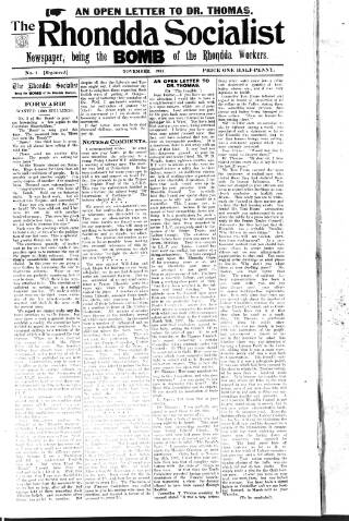 cover page of Rhondda Socialist Newspaper published on November 1, 1911