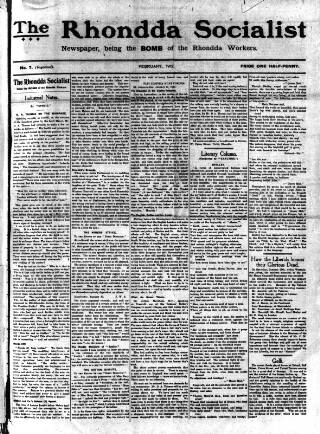 cover page of Rhondda Socialist Newspaper published on February 1, 1912