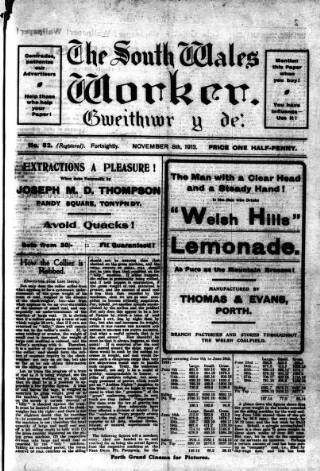 cover page of Rhondda Socialist Newspaper published on November 8, 1913